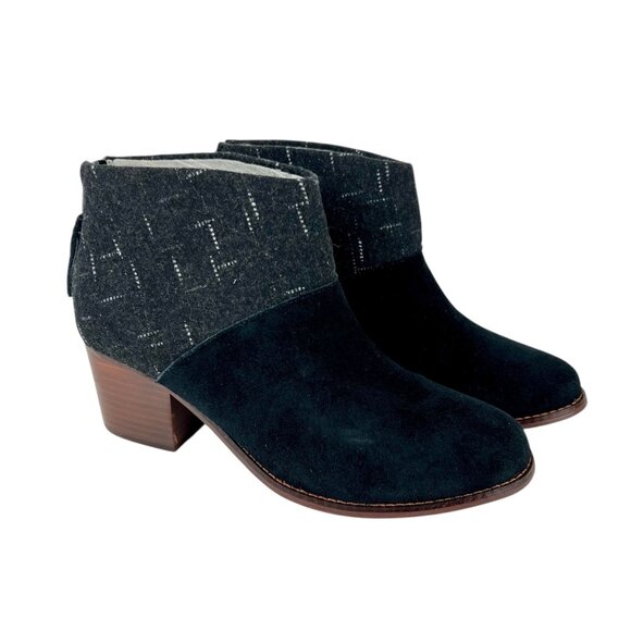 Toms Womens Leila Ankle Boot Black Suede Dotted Wool Back Zip Tassel size 8 - Picture 1 of 15